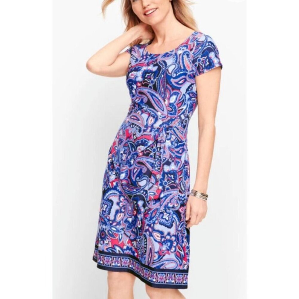Talbots Dress PL Petite Large Red White Blue Washable Paisley Stretch Sheath NEW